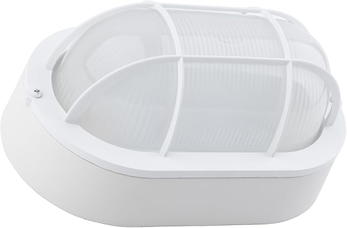 GRUENLICH LED Bulkhead Light Fixture, Aluminum Outdoor Wall Lantern, 8.5" | Oval Exterior Porch Light Wall Sconce for House Walkway Nautical Sauna, Dimmable 6W 600 Lumen, Glass, 5000K, White, 1 Pack
