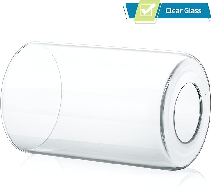 Skelang Clear Lip-less Glass Lamp Shade, Cylindrical Light Cover with Fitter Opening, Replacement for Chandelier, Bathroom Vanity Light, Pendant, Pack of 2