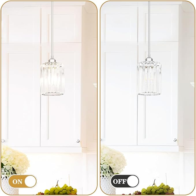 Lxybcce Chrome Kitchen Pendant Lights Over Island with Adjustable Rods - Crystal Pendant Lighting Fixtures 3 Pack, Ideal Over Dining Table or Bar, E26 Bulb Compatible, No Electrician Needed