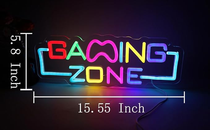 Gaming Zone LED Neon Sign, Cool Gamer Room Wall Decor Dimmable USB Powered Neon Light for Game Room, Bedroom,Man Cave Streaming & E sports Setup Holiday Birthday Gift