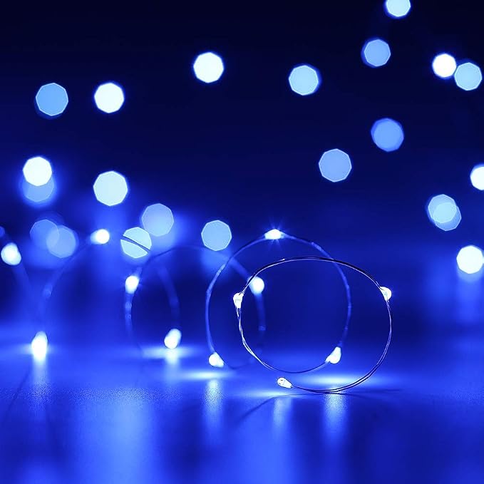 YKB 6 Pack Blue Fairy String Lights Battery Operated Fairy Lights Starry String Lights on 3.3ft/1m Silvery Copper Wire DIY Christmas Decoration Costume Wedding Party Halloween Easter