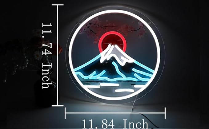 Mount Fuji Sunrise LED Neon Sign with Cherry Blossom, Japanese Sakura Style Wall Decor, USB Powered Neon Light for Bedroom, Living Room & Aesthetic Home Decor Holiday Birthday Gifts