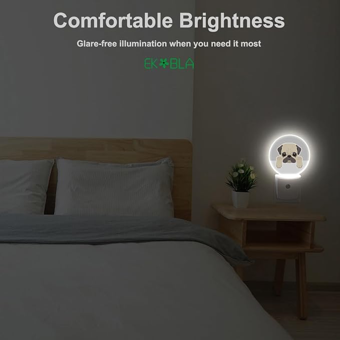 EKOBLA Cute Bulldog Night Light, Cartoon Dog Pet Night Lights Plug Into Wall with Dusk to Dawn Sensor for Dog Lovers, Bedroom, Bathroom and Kids Room Decor
