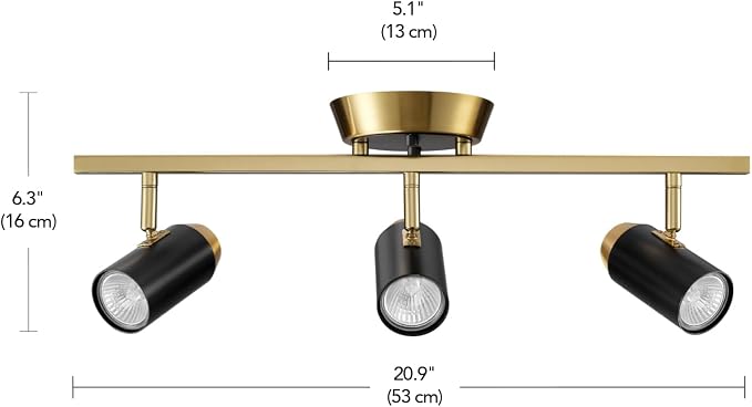 Globe Electric 3-Light Track Lighting, Adjustable Heads, Matte Brass with Black Accents, 21-Inch Dimmable Track Bar for Modern Kitchen & Ceiling Lighting