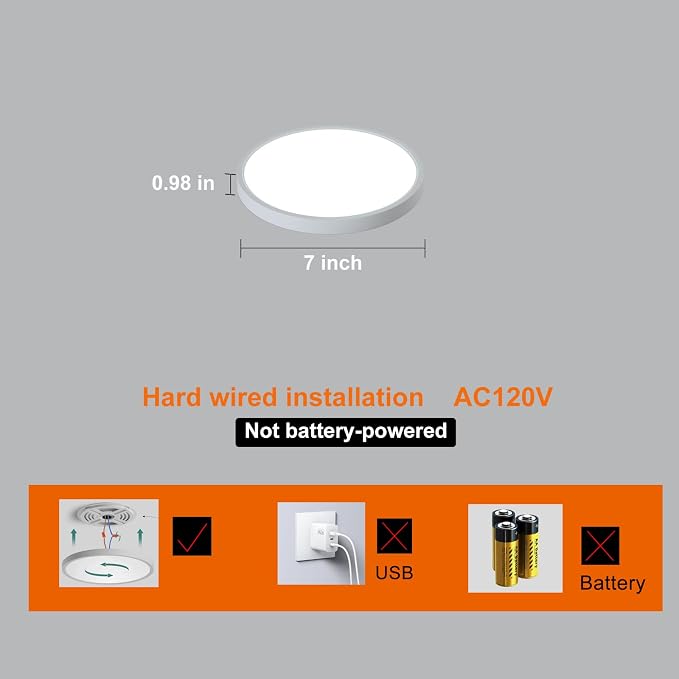 7in Motion Sensor Ceiling Light Indoor, 15W 1500LM, White | Hardwired Flush Mount, Remote Dimmable, 3000K/4000K/6000K, Closet Hallway Porch Laundry Stairway Basement