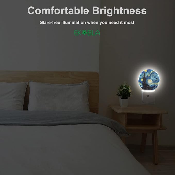 EKOBLA Van Gogh Starry Night Night Light, Art Night Lights Plug Into Wall with Auto Sensor, 0.5W Sleep Friendly for All Ages