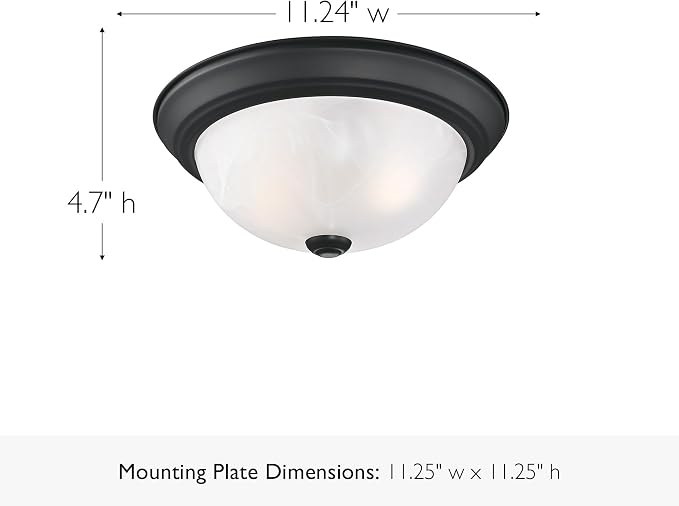 Design House, 2 Pack, 2-Light Indoor Dimmable Ceiling Light, Alabaster Glass Shade, Matte Black, 11.25 in W x 4.75 in H, Interior Lighting, Item 588251 | Dimmable, Ceiling Mount, Traditional, Steel, 2-Pack, Lighting, 588251