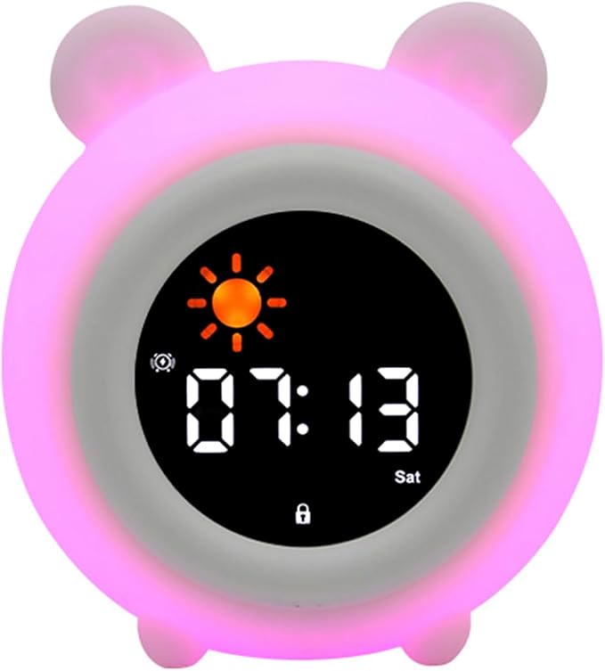 Sheep Cartoon Ok to Wake Alarm Clock, White Noise Tap Night Light for Room | 6 White Noise Sounds, 8 Light Modes, Dual Alarm & Snooze, Dimmable LED, Type-C Rechargeable, 12/24 Hour Display