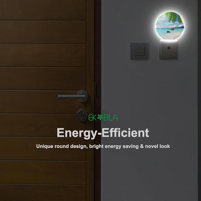 EKOBLA Palm Tree and Beach LED Night Light Island Beach Sea Ocean Dusk to Dawn Plug-in Nightlights Auto Sensor for Home Indoor Bathroom Hallway Kitchen
