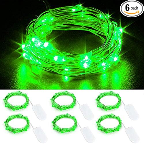 YKB 6 Pack Fairy Lights Battery Operated Starry String Lights with 20 Mini LEDs on 6.6FT Copper Wire, Micro Lights Powered by 2xCR2032(Incl) Batteries, for Halloween Holiday Christmas Decor Green
