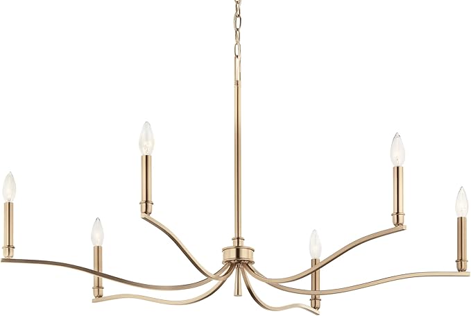 Kichler Malene 6-Light Chandelier, Updated Traditional Light in Champagne Bronze, Sloped Ceiling Compatible, for Foyer, Dining Room or Living Room (22.25" x 42"), 52696CPZ