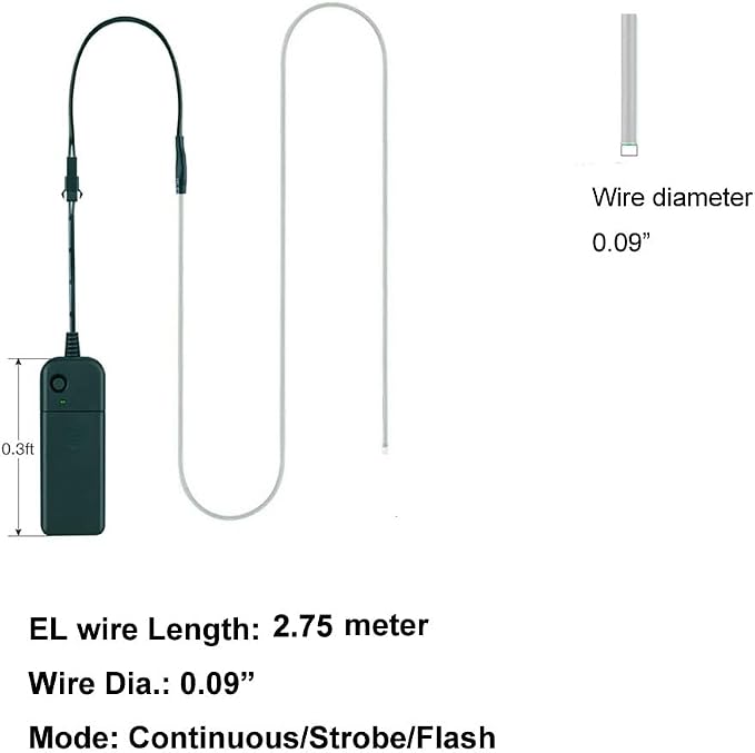 MaxLax EL Wire Blue 10-Pack, 9ft/2.75m Neon Light Wire with Noise Reduction and Battery Pack…