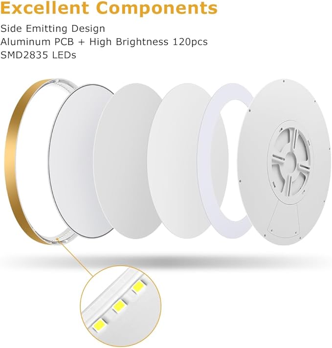 12Inch Gold Flush Mount Ceiling Light Fixture , 24W(240W Equivalent), 3200LM, 6000K Cool White, IP40, Flat Modern Round LED Ceiling Lights for Bedrooms, Living Rooms, Bathrooms, Stairwells, etc.