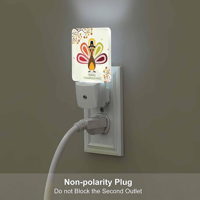 LED Night Light Plug into Wall with Dusk to Dawn Light Sensor White Energy Efficient Thanksgiving Turkey Happy Nightlight for Bedroom Bathroom Hallway Living Room Kitchen