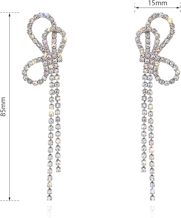 Luxval Rhinestone Earrings Dangling for Women Sparkly Silver Dangle Earrings Girls Long Chandelier Earrings Tassel Lightweight Ear Studs Cubic Zirconia Crystal Statement