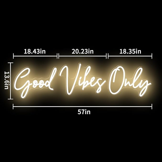 Super Large Good Vibes Only Neon Signs for Wall Decor, 57 Inch Good Vibes Only Neon Sign Large with Remote Dimmer, Neon Lights for Bedroom Wedding Christmas Party, Bar, Club Decor, Warm White