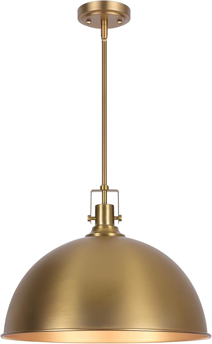 LamQee 18 Inch Brushed Gold Large Pendant Light Kitchen Island, Farmhouse Modern Dome Pendant Light Fixtures Ceiling Hanging Lighting Chandelier for Dining Room Over Table, Bar, Hallway, Entryway