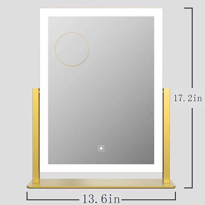Gvnkvn Makeup Vanity Mirror with Lights 17.2" Large LED Lighted Mirror, Hollywood Make Up Mirror with Lighting, Smart Touch,Detachable 5X Magnification 360° Rotation, (Gold,Gift Box)