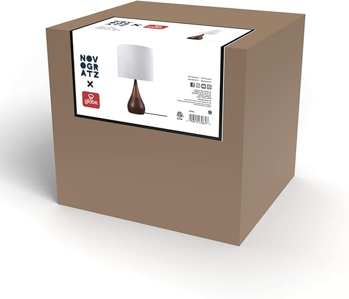 Globe Electric Novogratz x 65862 Harrington 20" Table Lamp, 2-Tone Faux Wood, White Cotton Shade