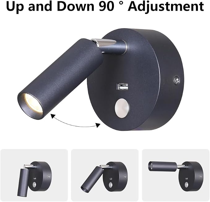 Surface Wall Mounted Reading Light Sconces Lamp Touch Dimmer Switch LED 3W Warm White 3000K 2PCS (Hardwired)