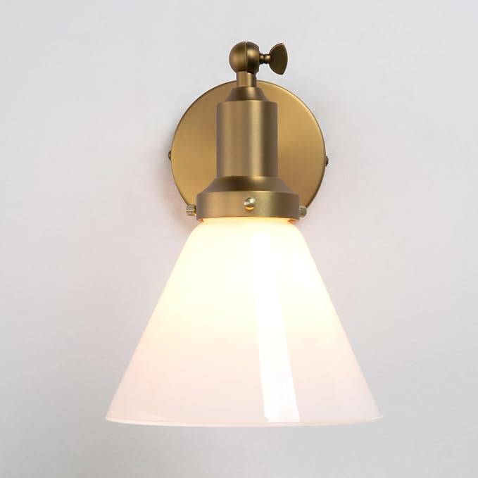 Industrial Vintage Slope Pole Wall Mount Single Sconce with Funnel Flared Milk White Glass Shade Wall Sconce Light Lamp Fixture