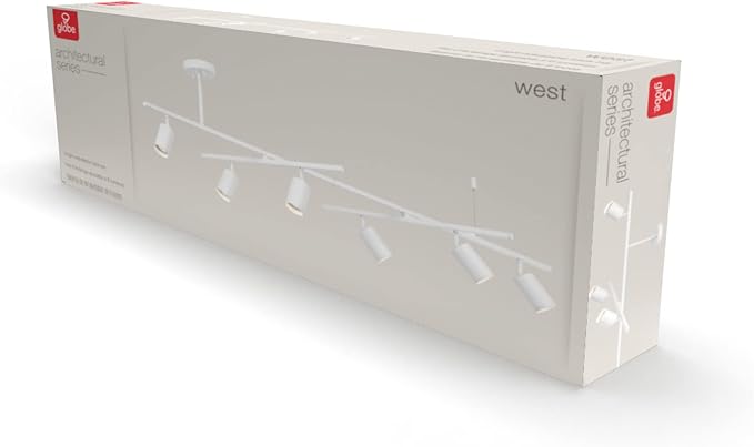 Globe Electric West 64" 6-Light Track Lighting, Matte White, Center Swivel Bars, Bulb Not Included