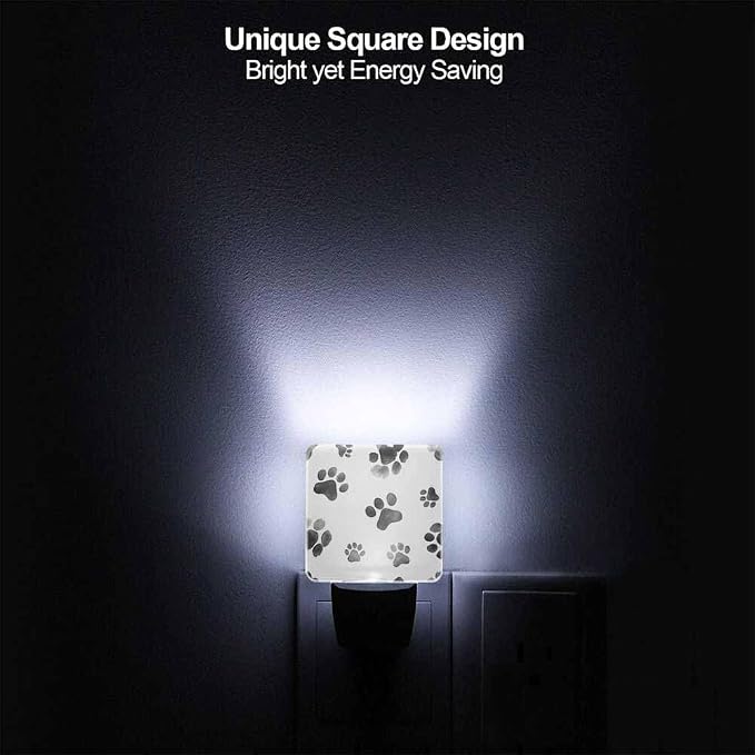 Dog Paw Prints Night Light Plug-into Wall Gray Paw Prints Nightlight Lamp with Dusk to Dawn Sensor, Led Lamp 0.5W Energy Efficient for Home Decor