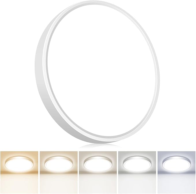 hepside LED Flush Mount Ceiling Light, 5 Color Temperatures in One,Ultra-Thin LED Ceiling Lights Fixture,7Inch 15W Flush Mount Light Fixture for Closet Bathroom Hallway Bedroom Laundry (White)