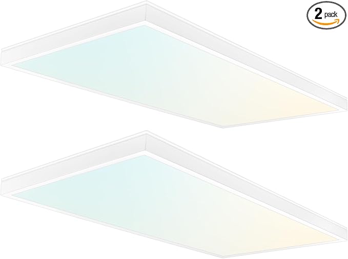 LUXRITE 1x2 FT Slim Surface Mount Panel Recessed Lighting, 5 Color Temperature Options 2700K-5000K, Dimmable LED Panel Light, 2000/2650/3300 Lumens, 18W-30W, Edge Lit, Damp Rated, ETL Listed (2 Pack)
