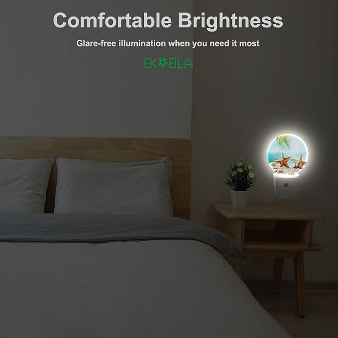 EKOBLA Starfish Night Light, Summer Ocean Coastal Nautical Theme Night Lights Plug Into Wall with Dusk to Dawn Sensor for Kids and Adults Home Decor