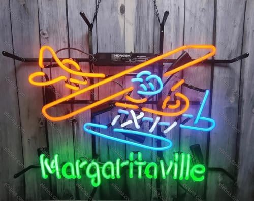 Neon Signs Beer Bar Club Bedroom Compatible For Jimmy Margaritavilles Airplane Sign Glass Neon Signs for Office Hotel Pub Cafe Wedding Birthday Party Man Cave Neon Light Art Wall Lights 24 X 20 - Inches