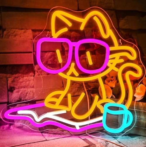 Cat Reading Book Neon Sign Wall Decor Reading Cat Neon Light Bedroom Wall Decor Suitable for Classroom Book Party Library Decoration Reading Room Bookish Decor Gift