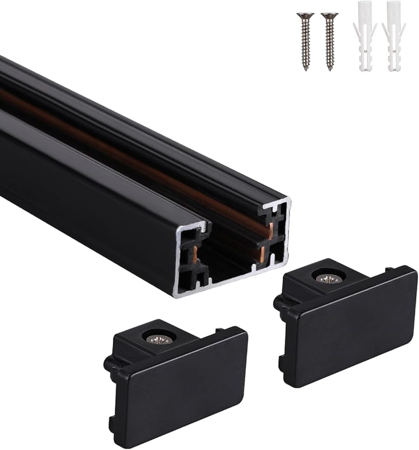 LEONLITE H Track Rail, 4FT H Type Track Lighting Rails & 2xEnd Caps, UL Listed, Flame Retardant Material, Use with Track Lighting Heads, Black
