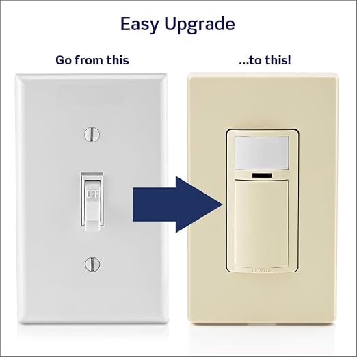 Leviton Motion Sensor Light Switch, Motion Activated, Auto-On/Auto-Off or Manual-On, 2A, No Neutral Wire Required, Single Pole, DOS02-1LI, Ivory