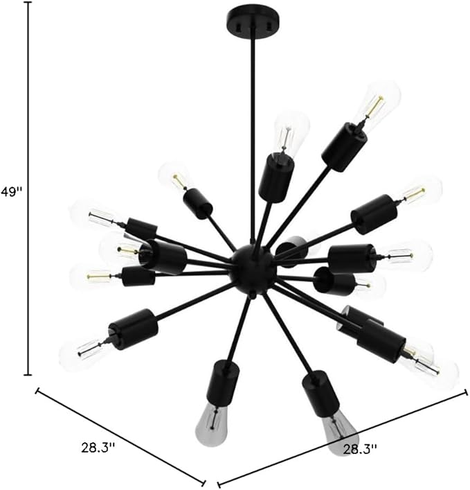 Sputnik Chandeliers Black, Modern 12-Light Farmhouse Pendant Light Mid Century Lighting Vintage Industrial Ceiling Hanging for Living Dining Room, Bedroom, Kitchen Island, Foyer