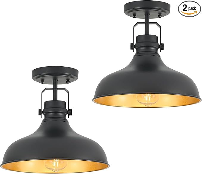 Metal Semi Flush Mount Light Fixture 11.4 inch Ceiling Light Black | ETL Certificate,Hallway Light Fixtures for Kitchen,Hall,Bedroom,Bathroom,Entryway 2 pack
