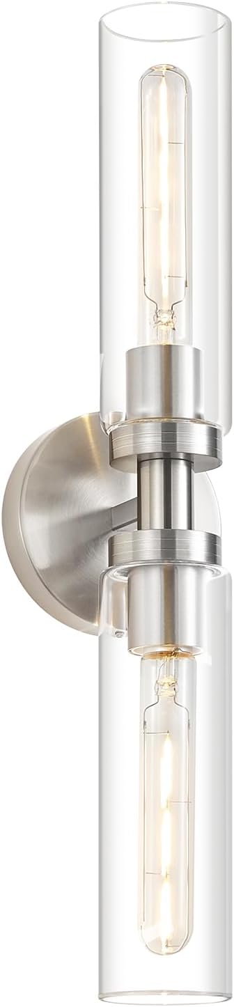 Lanhall 2-Light Brushed Nickel Bathroom Light Fixtures Over Mirror Modern Vanity Light Wall Lighting with Clear Glass Shade for Bathroom, Bedroom, Hallway, Cabinet