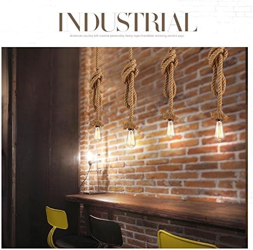 1 Head 1 Meter Vintage Hemp Rope Pendant Light Fixture E26/E27 Base, Vintage Ceiling Light Lamp,Retro Style for Dining Hall Restaurant Bar Lighting,110~130V, (Bulb not Included) (Pack of 2)