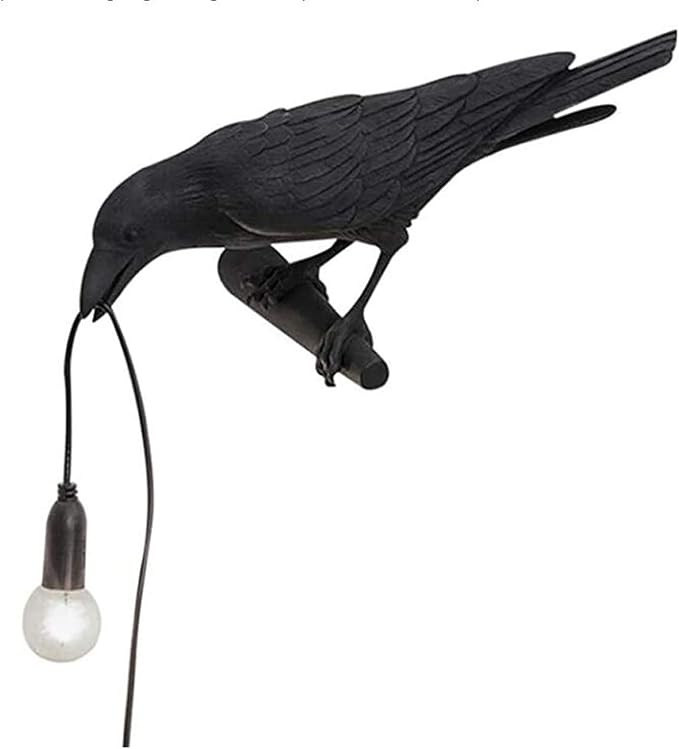 Crow Table Lamps Bird Desk Lamp Bedroom Wall Sconce lamp Light Resin Decoration E12 110V LED Bulb (Right Black Wall Lamp)