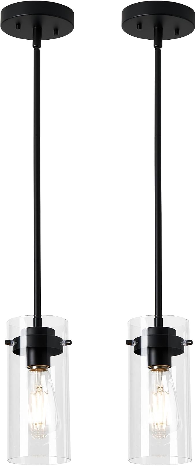 EAPUDUN Pendant Lights (2 Packs), Hanging Lights Fixtures, Clear Glass Shade Kitchen Lighting, Matte Black Farmhouse Kitchen Dining Table Ceiling Lights -PDA1353-B-MBK