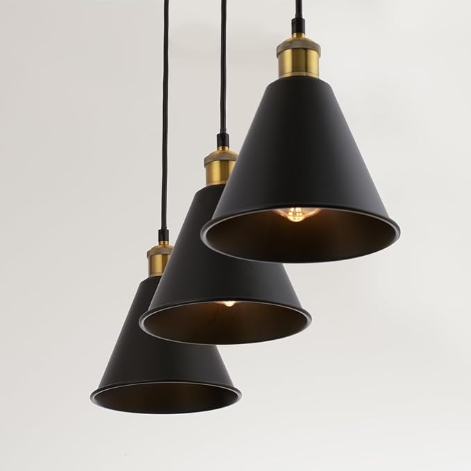 mirrea H-Type Matte Black Track Lighting Pendant with E26 Socket, Black Cone Shade, Industrial Style Adjustable Hanging Fixture for Kitchen, Dining, Bar Lighting, Pack of 3