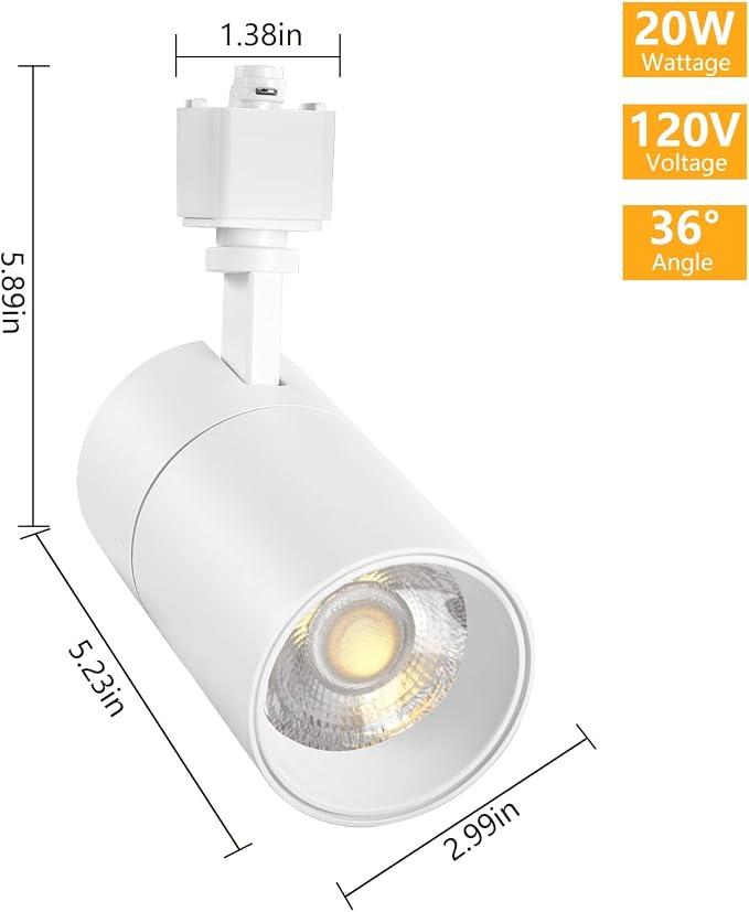 VANoopee 3-Color 20W H Track Lighting Heads Dimmable, White 1 Pack | Bright LED Track Light Fixtures Ceiling Spotlight for Kitchen, 3000K 4000K 5000K Adjustable, Flicker Free CRI90+ 36° 2000lm