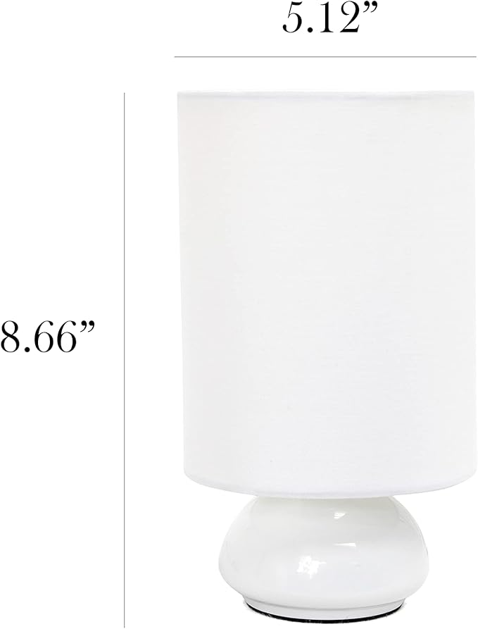 Simple Designs LT2043-WHT-2PK 9" Gemini 2 Pk Contemporary 4 Settings Touch Metal Mini Round Table Lamp Set w Fabric Shades for Décor,Nightstand,End Table,Bedroom,Living Room,Office,Foyer, WHT