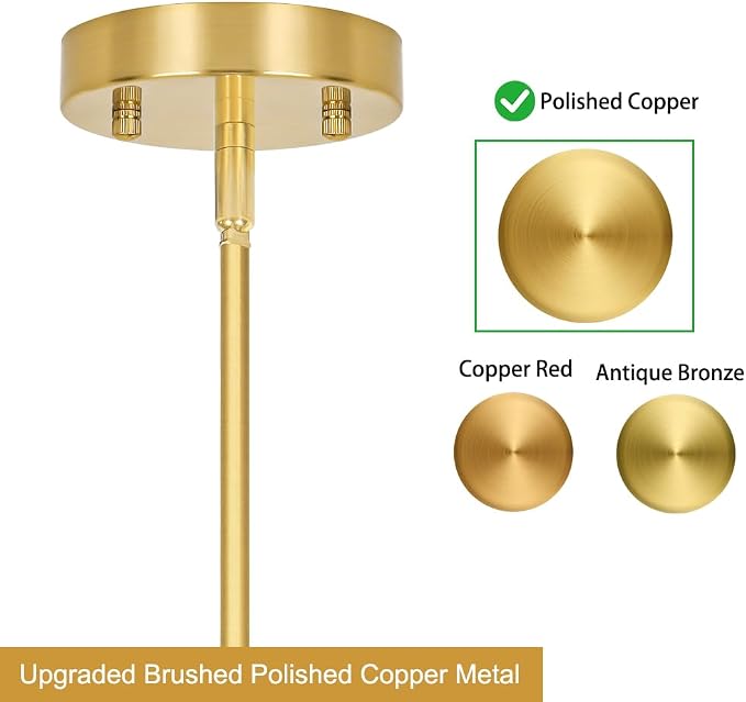 Lxybcce Gold Kitchen Pendant Lights Over Island with Adjustable Rods - Crystal Pendant Lighting Fixtures 3 Pack, Ideal Over Dining Table or Bar, E26 Bulb Compatible, No Electrician Needed