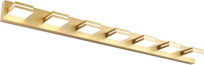 SineRise LED Modern Bathroom Vanity Light Fixtures, Modern Acrylic Bathroom Wall Lighting Fixtures Over Mirror, 7-Light, 55-Inch, Gold, 100%-0% White