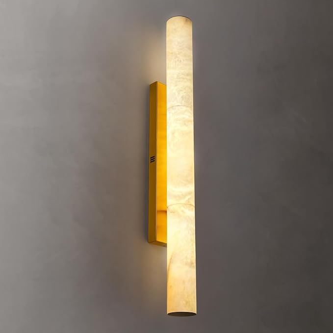 Brass Alabaster Wall Sconces, Spanish Natural Marble Wall Sconce, 36" Long Stone Wall Sconce Dimmable, Gold Alabaster Sconces Wall Lighting Indoor, Marble Wall Light for Bathroom, Living Room, 1PC