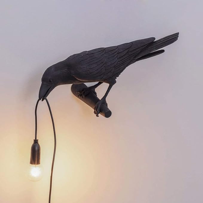 Crow Table Lamps Bird Desk Lamp Bedroom Wall Sconce lamp Light Resin Decoration E12 110V LED Bulb (Right Black Wall Lamp)
