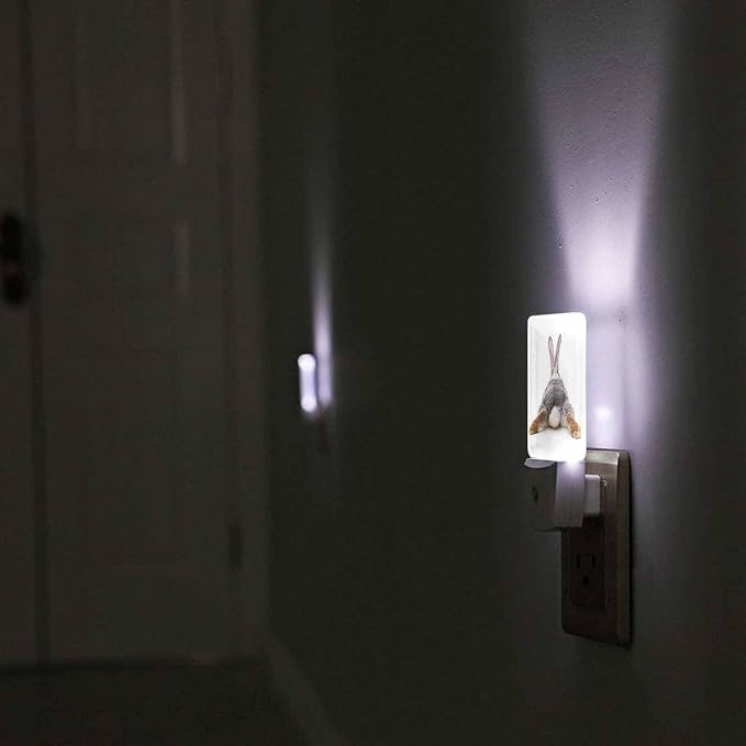 LED Night Light,Easter Grey Hare Rabbit Bunny Tail LED Night Light Plug into Wall with Dusk to Dawn Light Sensor White Energy Efficient Nightlight for Bedroom Hallway Living Room Kitchen