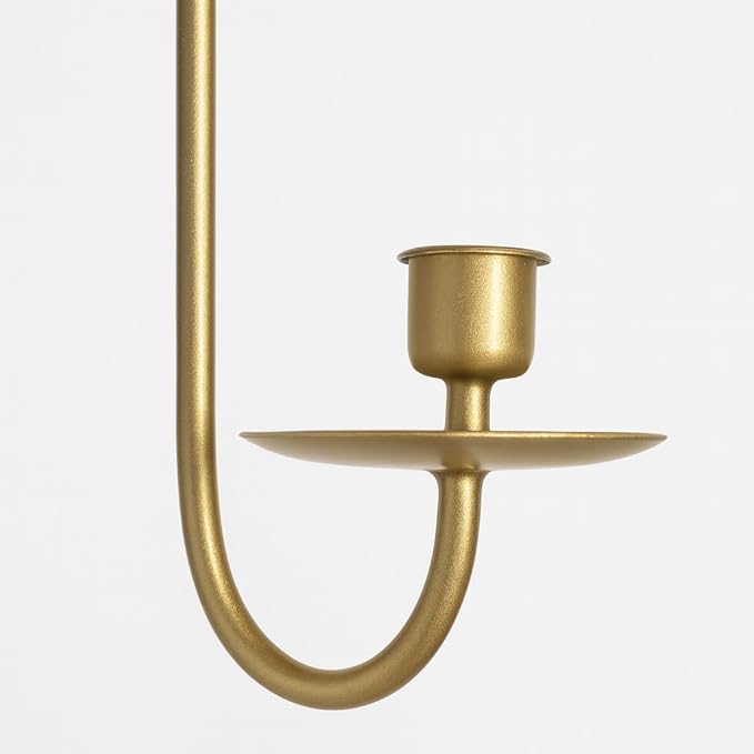 Wall Candle Holders Set of 2 Handcrafted Wrought Iron Sconces with Gold Finish, Easy to Install Modern Candle Holders for Living Room, Bedroom, Hallway, Wedding or Holiday Decor