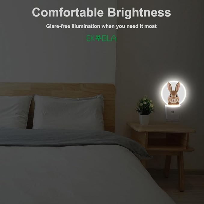 EKOBLA Easter Bunny Night Light Cute Cartoon Rabbit Animal Night Lights Plug into Wall Led Lamp for Easter Bedroom Bathroom Living Room Kitchen Staircase Indoor Home Decor